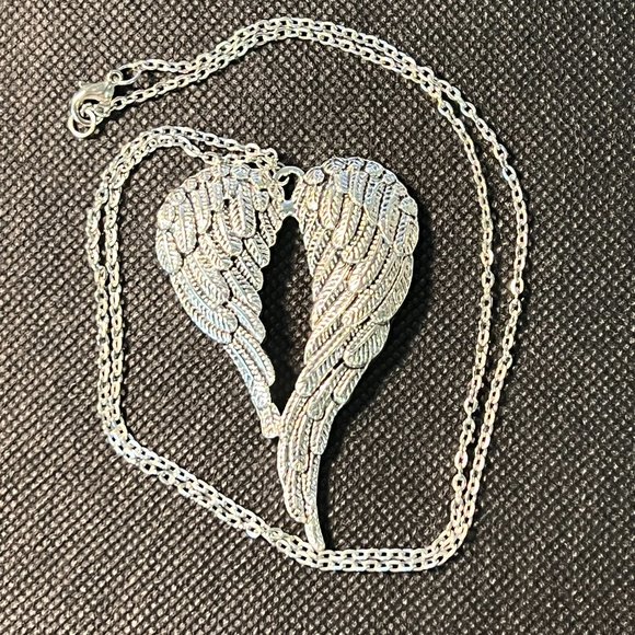 Supernatural Castiel's Large Wings Silver Tone Necklace - Picture 2 of 4